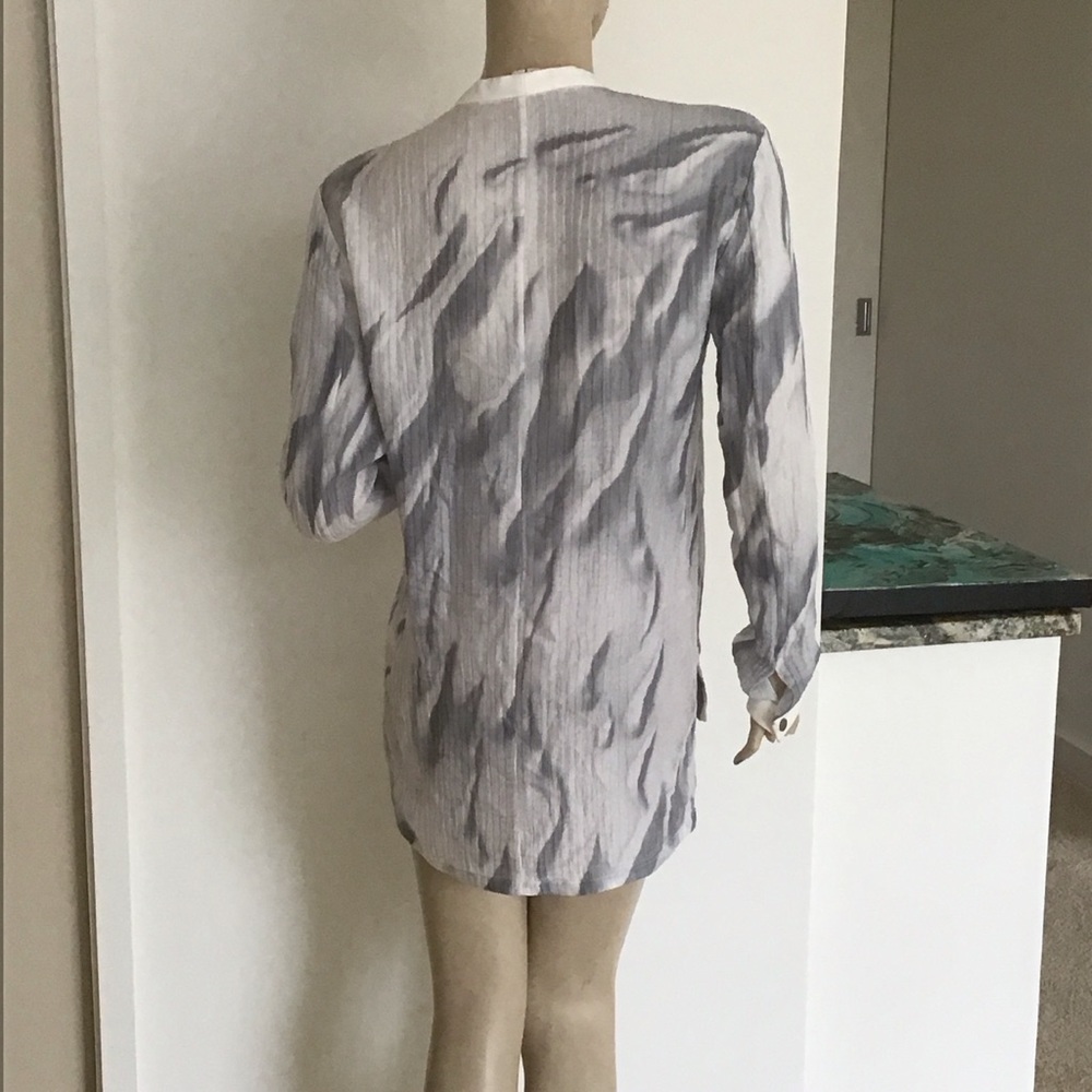 Helmut Lang Mars Print White Gray Marble Pocket Silk Button Down Blouse Top P XS - Picture 4 of 5